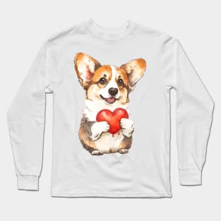 Valentine Pembroke Welsh Corgi Holding Heart Long Sleeve T-Shirt